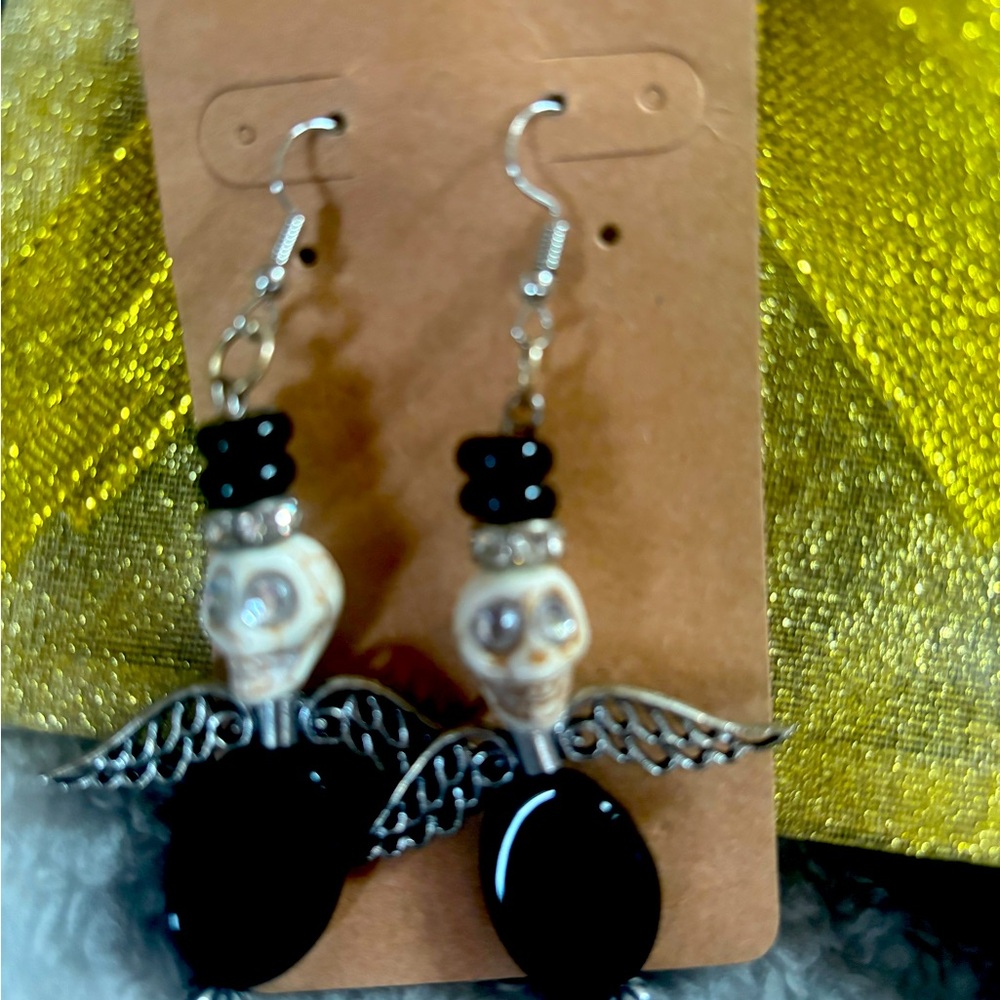 Silver and Black Angel Earrings